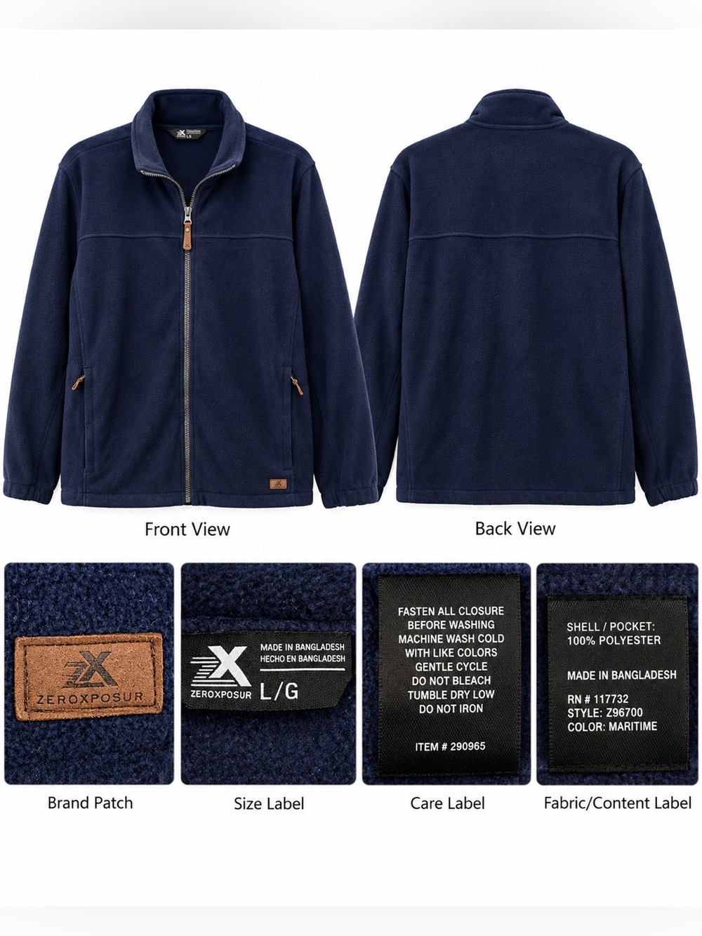 ZeroXposur Navy Blue Men’s Fleece Full Zip Jacket Size L/G